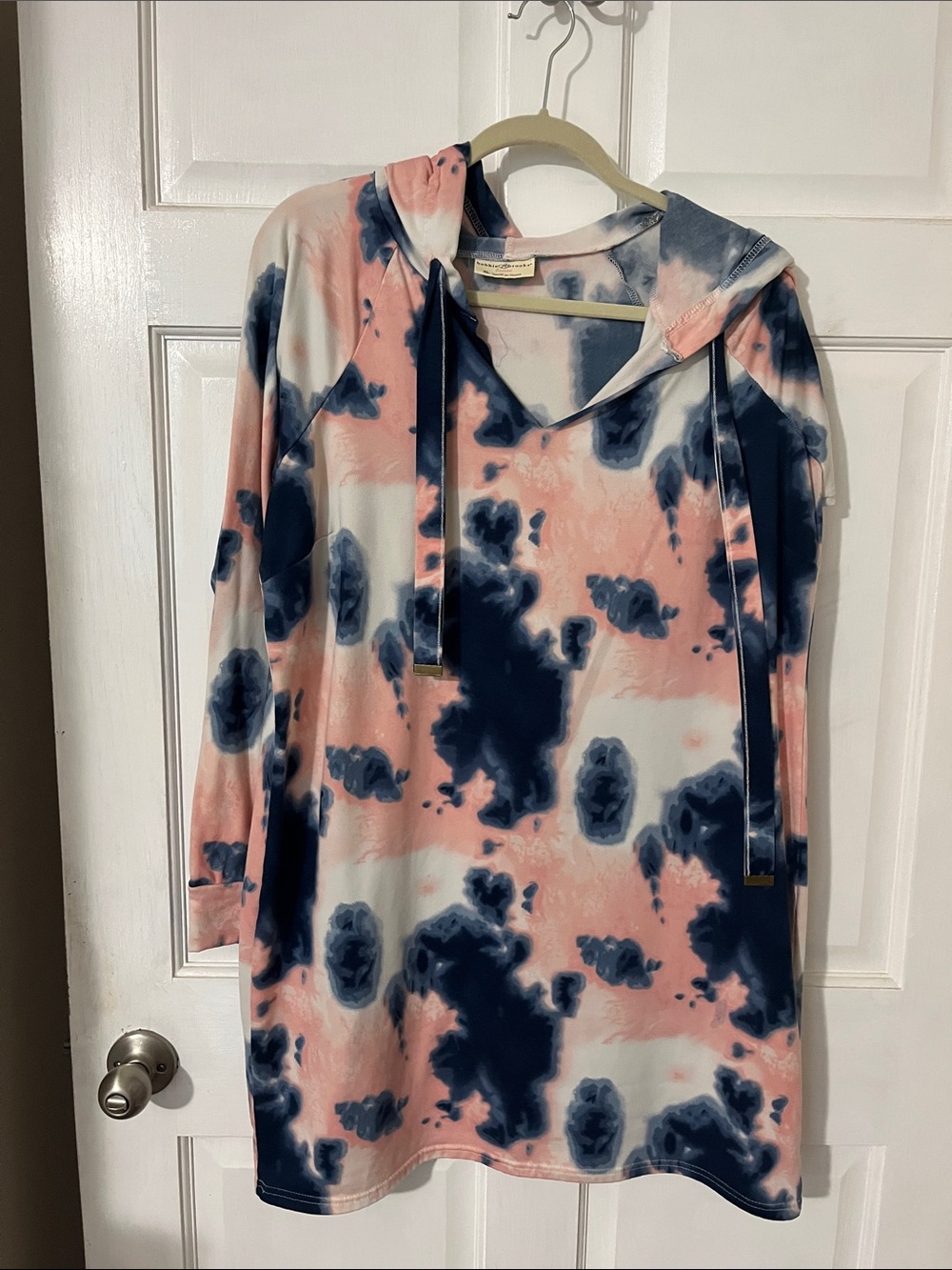 Bobbie Brooks Hooded Tunic with Pink and Navy Tie-Dye